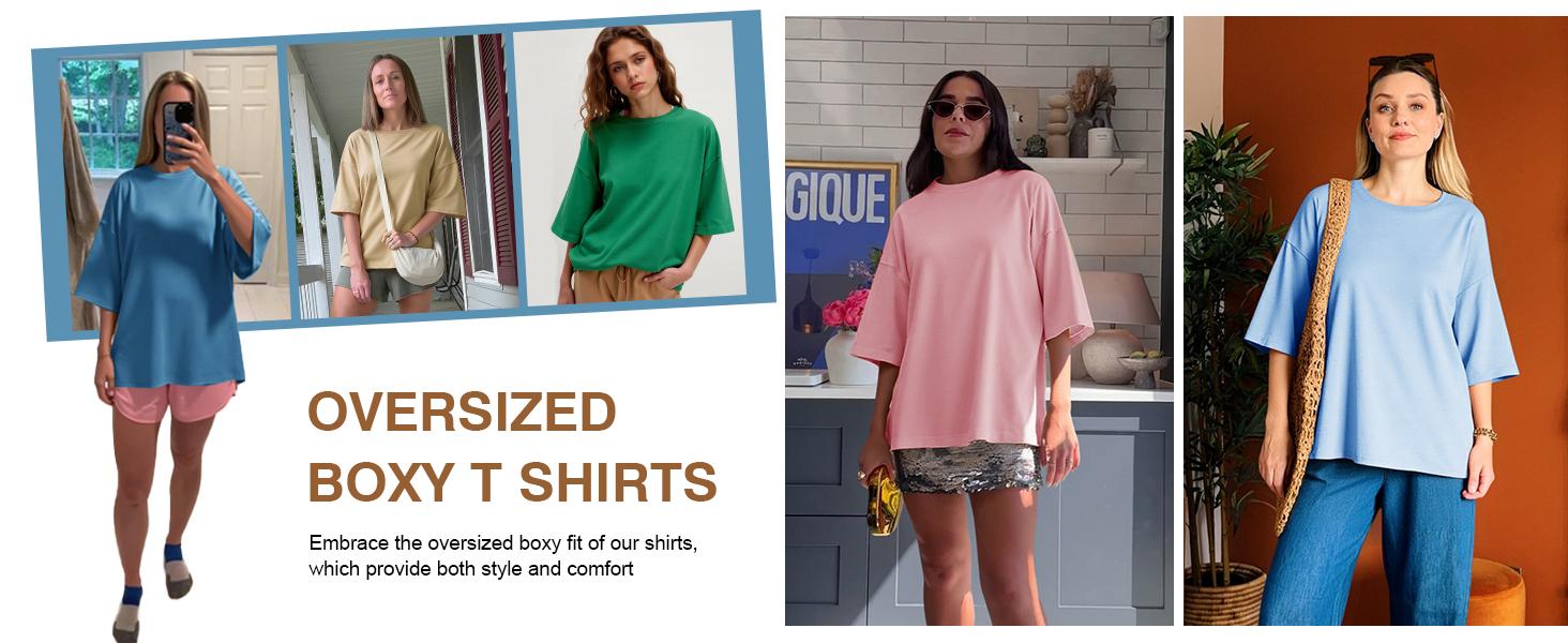 Imily Bela Womens 2026 New Oversized Half Sleeve T-Shirts Summer Casual Crew Neck Tunic Tops Loose Fit Boxy Basic Tees