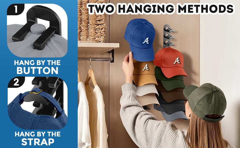 2 Pack Hat Organizer for Baseball Caps, Hat Rack for Wall Hold Up to 20 Hats, Hat Holder with and Screws, Hat Organizer Wall Mounted Hat Hanger Display for Door Closet Bedroom(B-White)