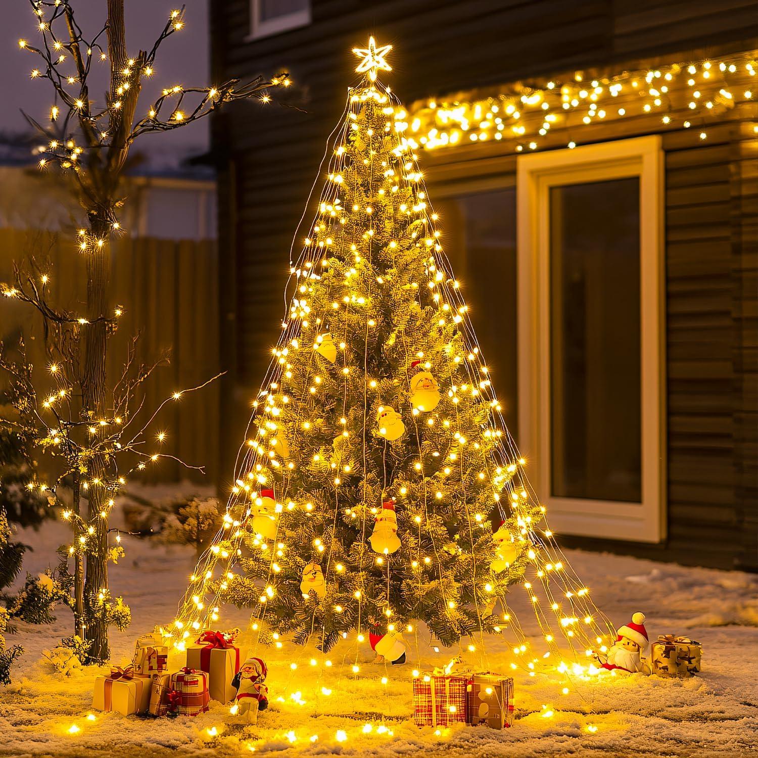 2-Pack Solar String Lights, Total Length 104.98 Feet, 300 LED Outdoor Solar Fairy Lights, 8 Modes of Solar Twinkling Lights, Mini LED Solar String Lights, Suitable for Christmas Garden Party Decorations, Warm White Color, IP44 Waterproof