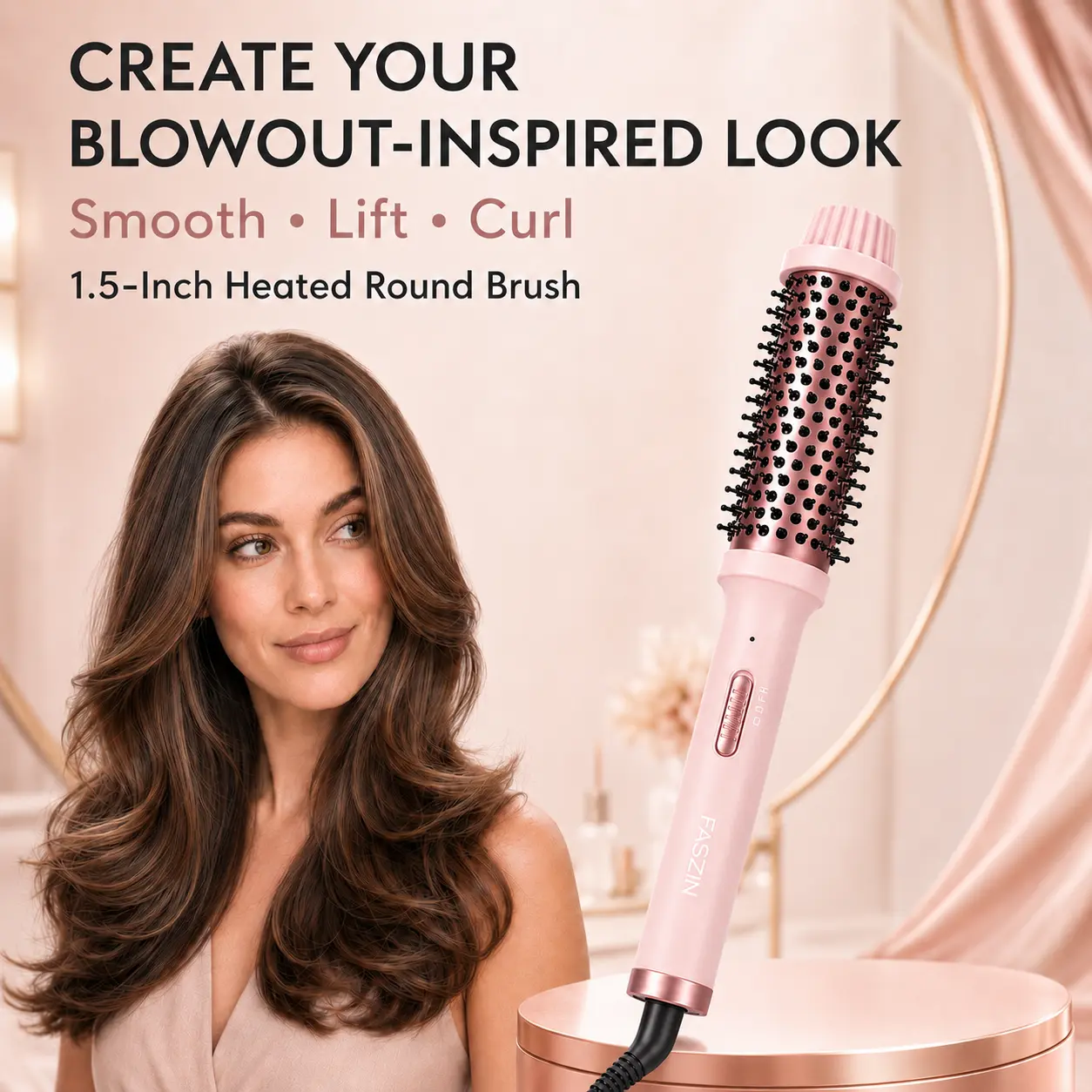 Thermal Brush for Hair, 1.5 Inch Heated Round Brush for Blowout, Tourmaline Ceramic Hot Styling Brush with Dual Voltage, Volumizing Curling Brush & Hair Straightener for Curls, Waves and Smooth Hair