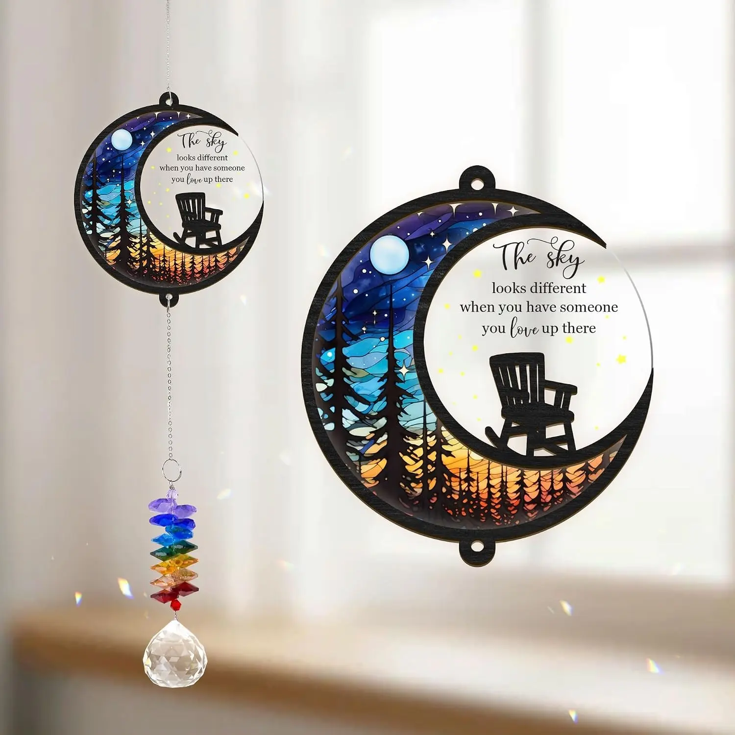 Memorial Suncatcher - Moon Chair Ornament - Sympathy Gift for Loss of Loved One - Bereavement Gifts Memorial Rainbow Maker - Remembrance Ornament - Funeral Keepsake