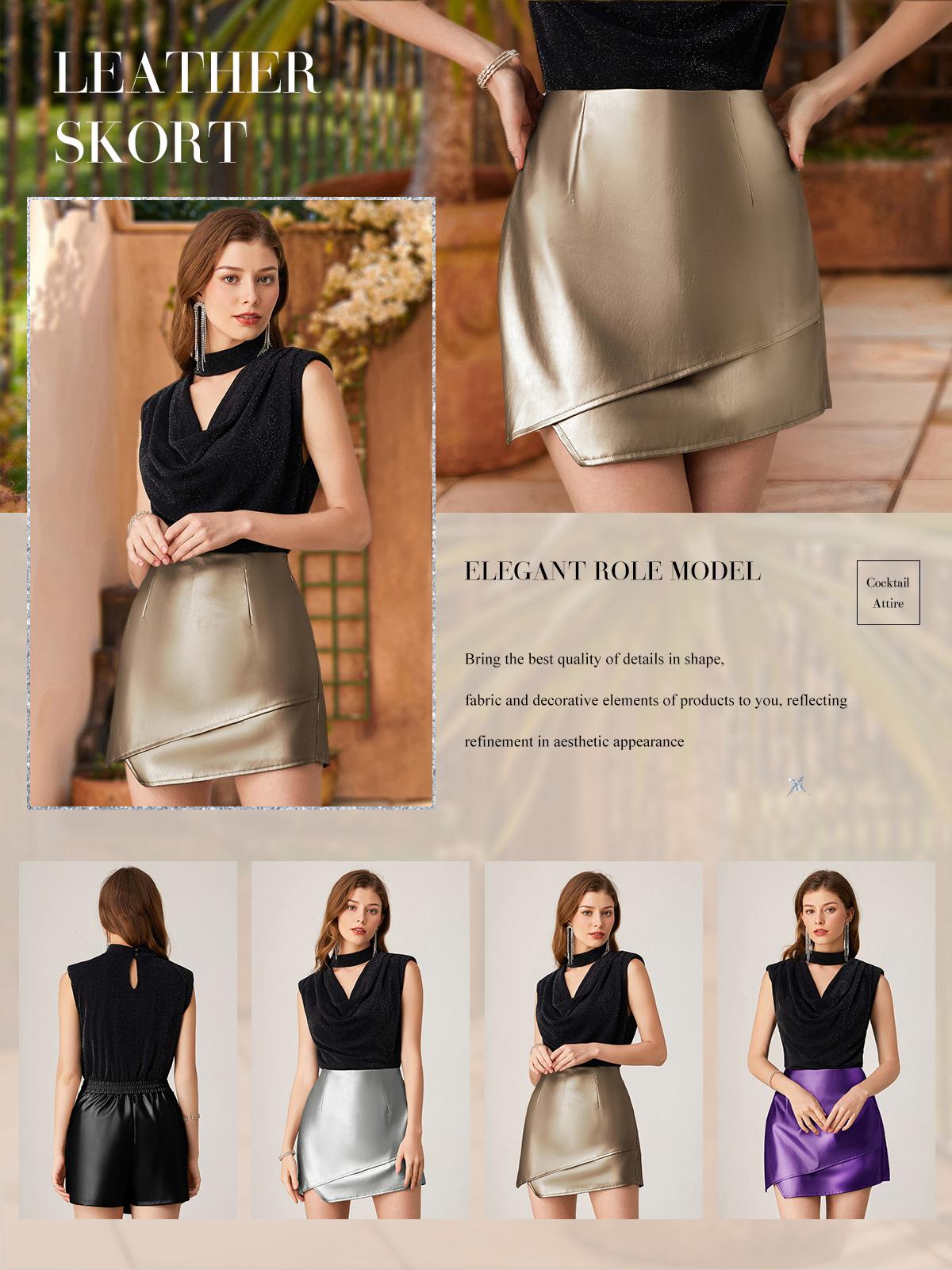 GRACE KARIN Skirt Skorts for Women UK Ladies PU Leather Skirts High Elastic Waist Wrapped Dance Club Shorts SpringStatements