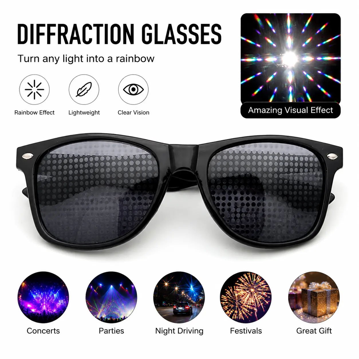 IMAHATK Heart Diffraction Glasses, Love Effect Vision Glasses with Heart Shaped Light Filter, Novelty Party Glasses for Photos, Festivals, Concerts, Valentine's Day Gifts and Celebrations
