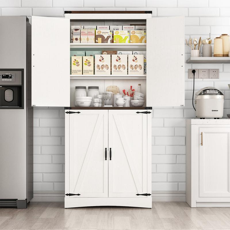 71in Farmhouse Kitchen Pantry Cabinet,Tall Storage Cabinet with 4 Doors and Adjustable shelves,with Load-Bearing Steel Pipe,Wood Storage Cabinets for Kitchen,Dining Room,Bathroom(Black/Brown/Light Rustic Oak/White/Rustic Blue) 71in Farmhouse Kitchen Pantry Cabinet,Tall Storage Cabinet with 4 Doors and Adjustable shelves,with Load-Bearing Steel Pipe,Wood Storage Cabinets for Kitchen,Dining Room,Bathroom(Black/Brown/Light Rustic Oak/White/Rustic Blue)