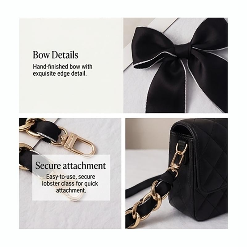 Luxury Satin Bow Bag Chain Strap, Gold Tone Chain Handbag Extender, Aesthetic Coquette Bag Charm, Perfect Birthday Christmas Valentine's Day Gift for Women Girls, Trendy Shoulder Strap for Tote Backpack