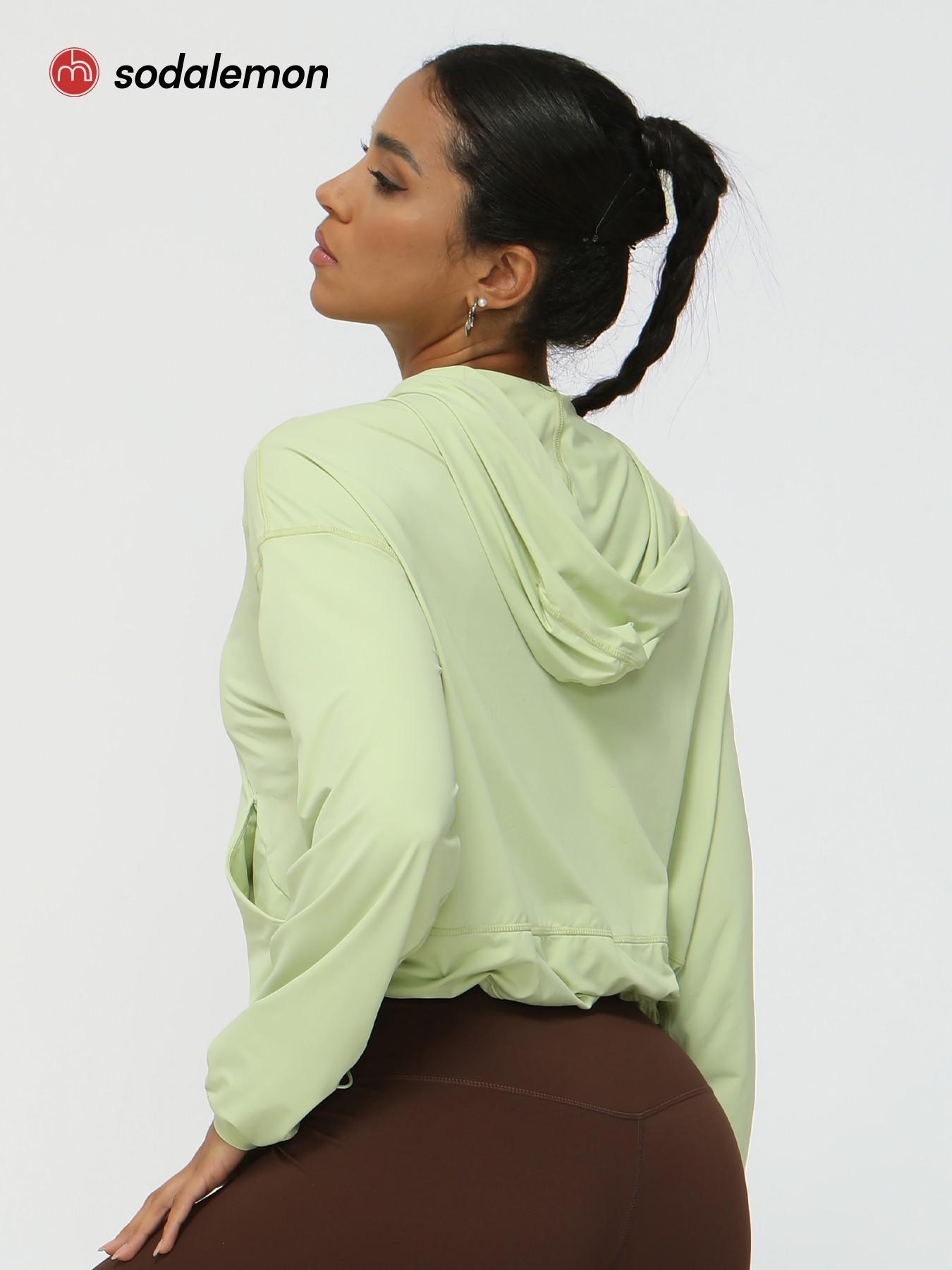 Sodalemon Women's Solid Color Hooded Sports Jacket, Quick Drying Breathable Sports Outerwear, Ladies Sportswear for Yoga Running