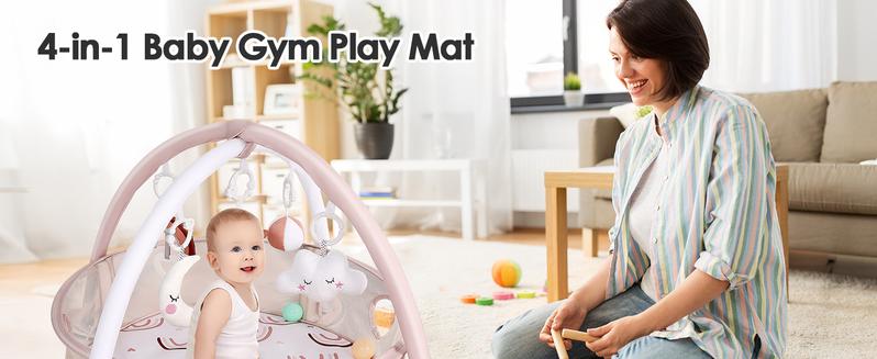 Dearlomum 4-in-1 Baby Play Mat Rainbow Baby Gym Tummy Time Mat for Floor Activity with 30 Balls & 5 Sensory Toys for Newborn Toddler Boy & Girl Gifts - Playpen