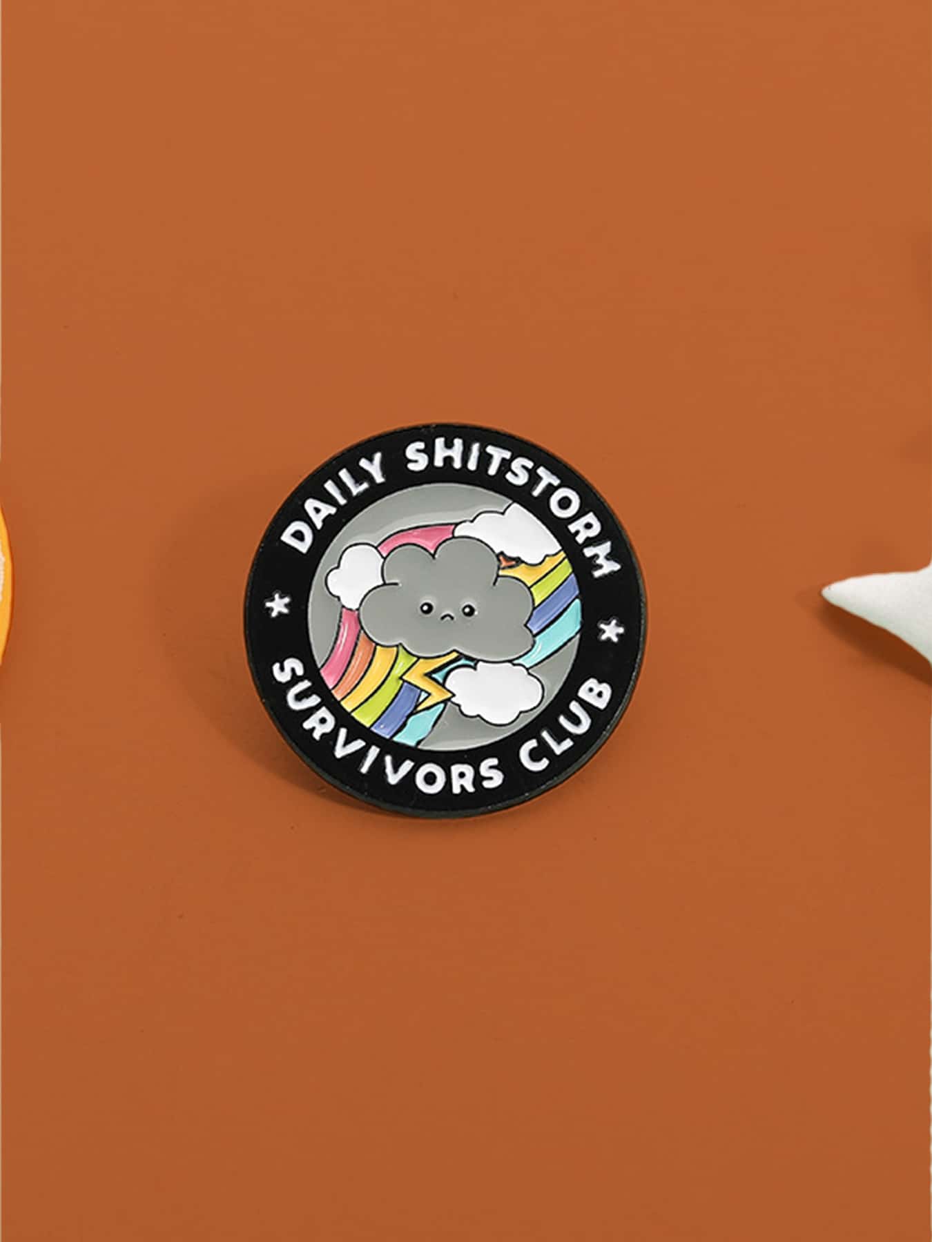 Rainbow Cloud Brooch, Daily Shitstorm Survivors Club, Humor Style, Lightning Rainbow Design, Stress Relief, Office Backpack Accessory