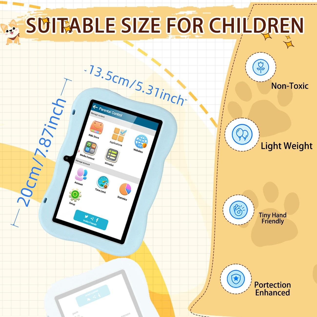 7-inch tablet | IWAWA learning application | Secure internet parental control | Sensitive touch screen+learning anti fall shell (blue/pink | no adapter) holiday gift, children have fun, parents feel more at ease