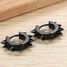 Unisex Punk Silver Stainless Steel Goth Rivet, Awl & Spike Huggie Piercing Hoop Earrings