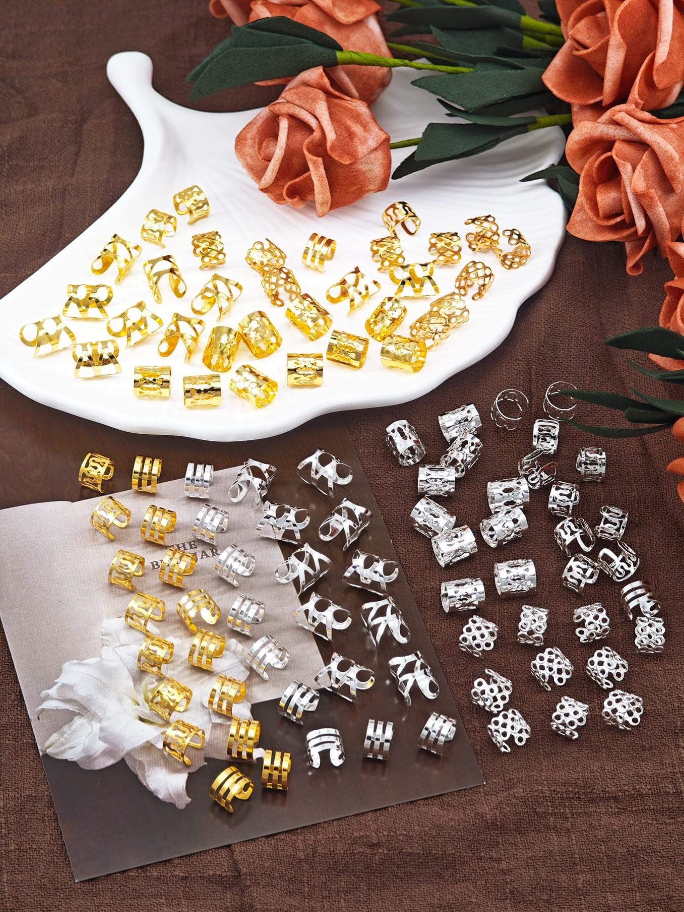 100pcs Alloy Braiding Mixed Set, Hair Dreadlock Accessory Braid, Metal Hair Rings Cuffs Clips, Dreadlock Accessory Jewelry Decorations, All Seasons, Bohemian, Hair Accessories