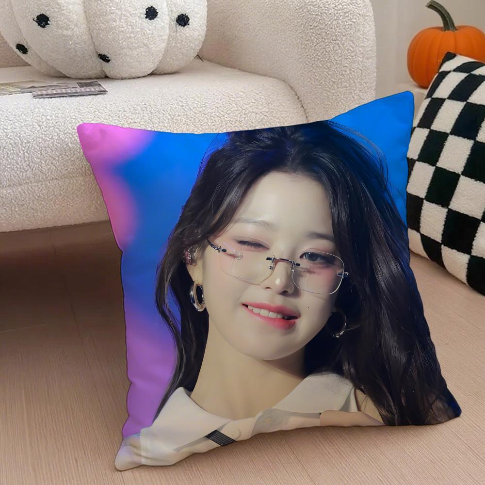 Korea kpop singer idol Jang Wonyoung Pillow Case Anti-dustmite Pillowcase Sofa Cushion Cover with Invisible Zipper Silky Short Plush Polyester Microfiber Fabric White Available in Different Sizes for Home Bed Use