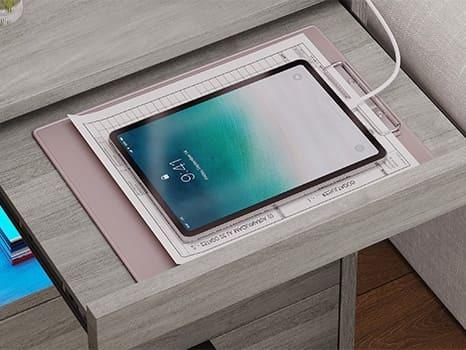 Sikaic Nightstand With Pull-Out Shelf Wireless Charging Station And LED Lights led nightstand Furniture Bedroom Bedside Table Drawer Storage Modern Minimal Home Wood
