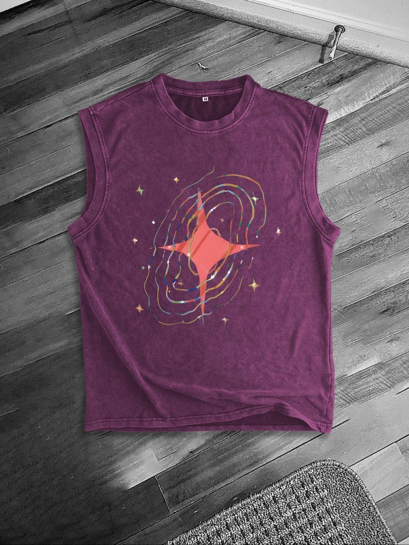 Men's Loose Galaxy Print Tank Top Vest, Casual Comfy Sleeveless Top for Daily Wear, Men's Clothes for All Seasons, Socks