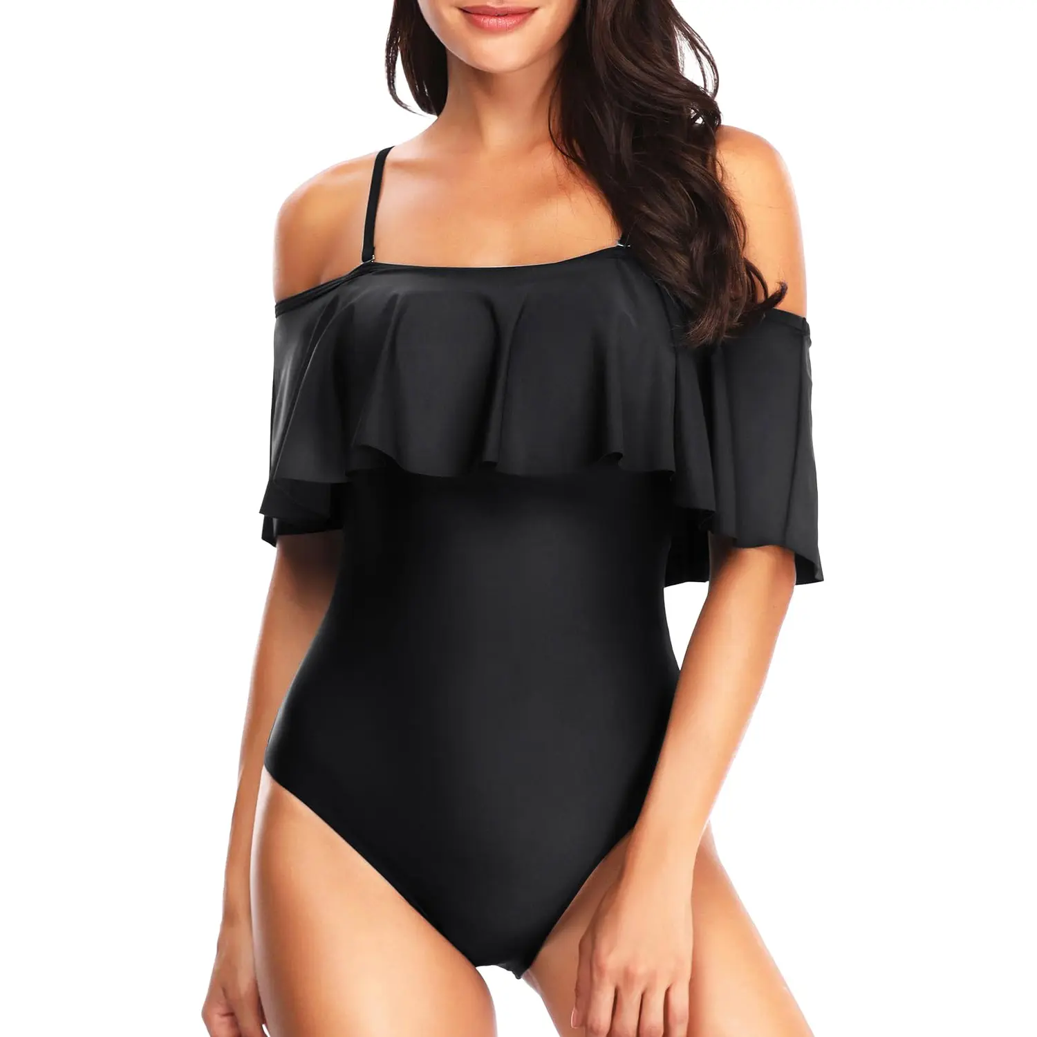 Tempt Me Women's One Piece Swimsuit Vintage Off Shoulder Ruffled Bathing Suits
