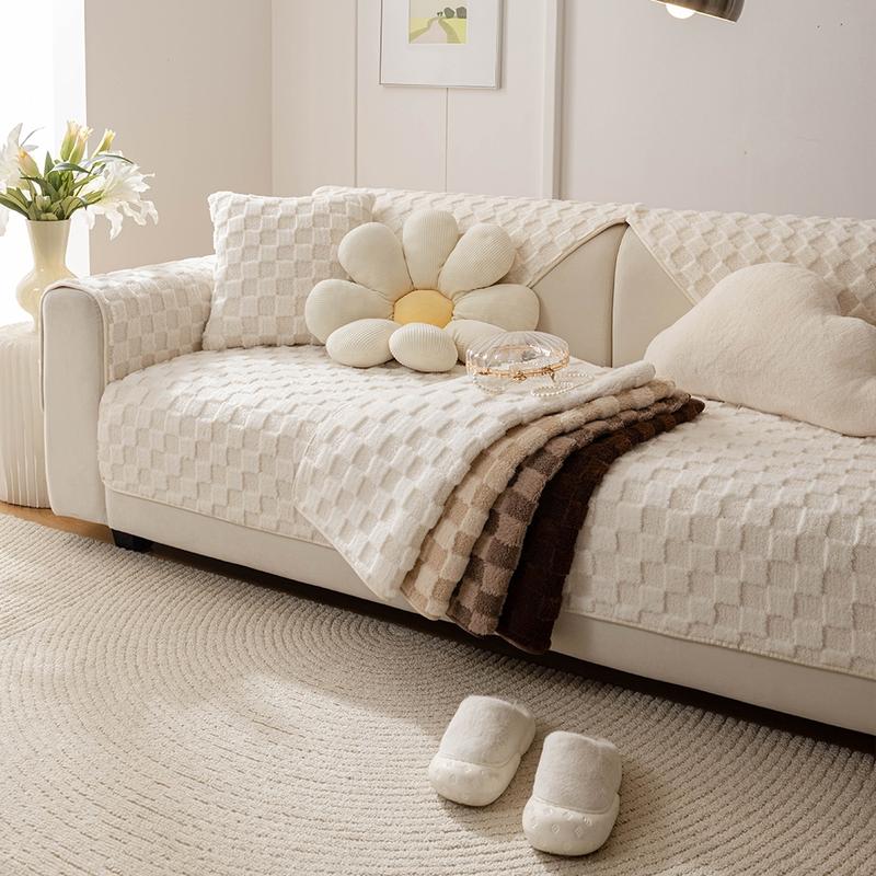 Solid Color Plush Sofa Cover, 1 Count Non-slip Sofa Slipcover, Couch Sofa Protector for Home Living Room, Sofa Couch Covers