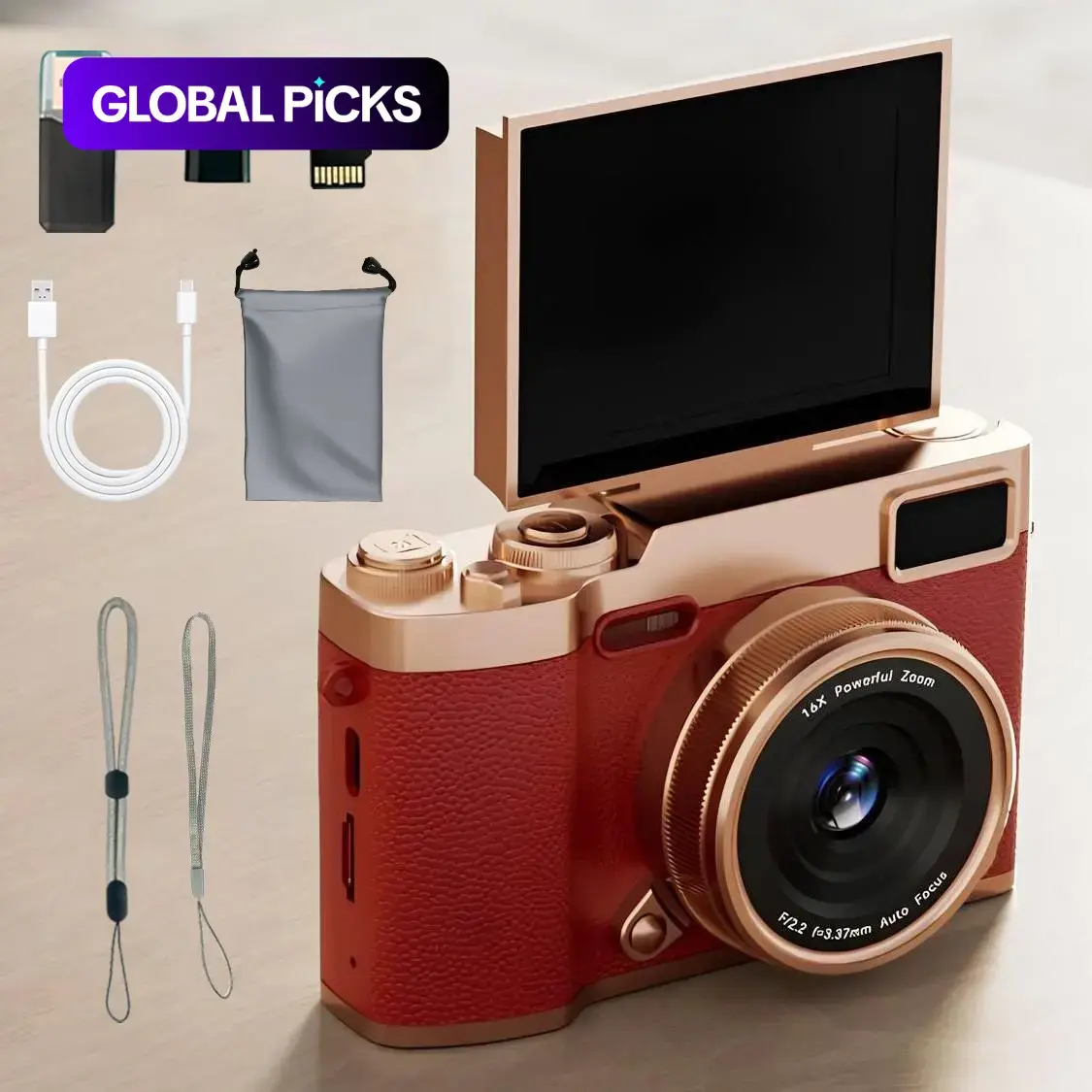 Flip Screen Retro Camera for Teens, Cute Pocket Digital Camera with Filters, Portable Student Camera, Student Camera, Entry-Level Digital Camera with Memory Card, Perfect Gift for Christmas, Back to School & New Year, Beginner Digital Camera