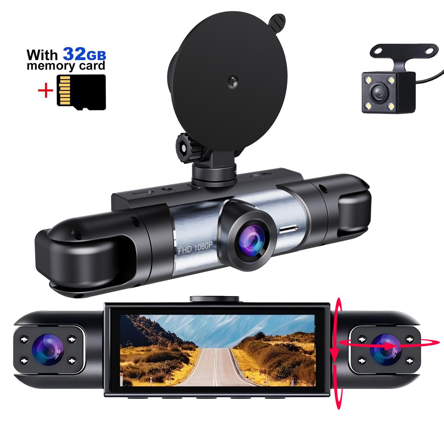 1080P Dash Cam with 3.16 Inch IPS Screen,  4-Lens Front, Rear, Left and Right, Wide Angle Traffic recorder with Loop Recording, G Sensor, Parking monitoring , Motion Detection for Universal Car Camera, HD Driving Recorder, Car Dashcam