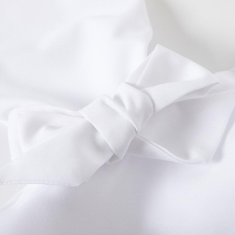 Flared Sleeves Bow-Embellished Falbala Solid Color Lapel Blouses&Shirts Tops Womenswear Casual Elegant Basic Outfit