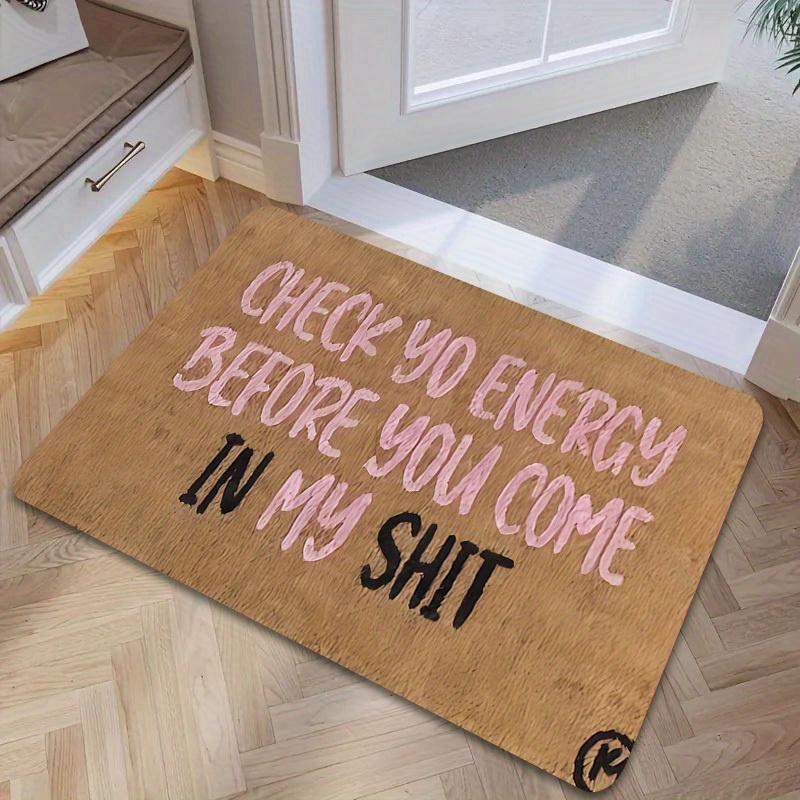 Super Soft Cozy Plush Cute Pink Welcome Mat, Thick Flannel Skin-Friendly Feel, Check Yo Energy Fun Door Mat, Non Slip Indoor Outdoor Decor Rug Perfect For Entryway Porch And Ideal Housewarming Gift absorbent quick dry