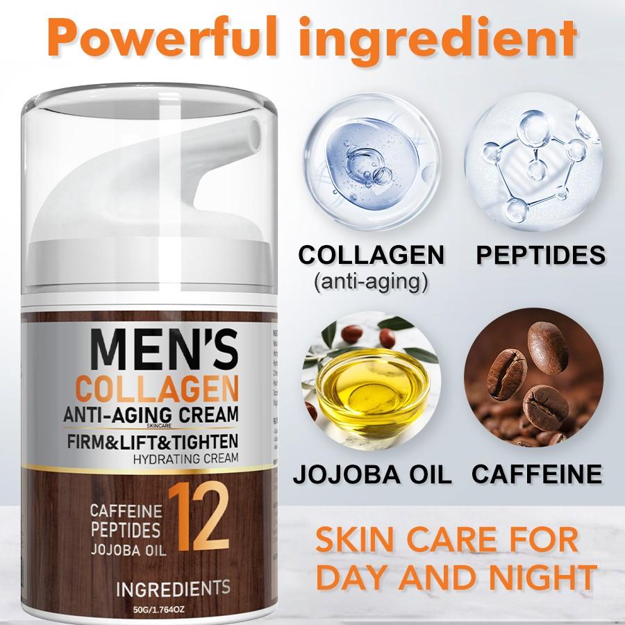 50G Men's Retinol Collagen cream,Moisturizer with Hyaluronic Acid and Caffeine Peptides Niacinamide Jojoba Oil Firms and Lifts,Make the skin look smoother,Alcohol-free, Suitable for All Skin Types,Suitable as a gift for father or husband