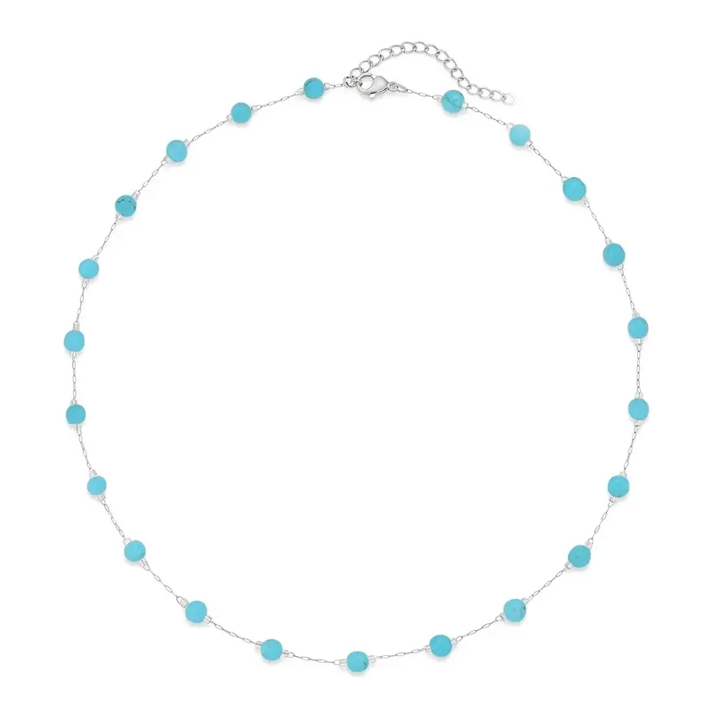 Bohemian Turquoise Choker, Stainless Steel Chain Jewelry Necklaces for Women Men, Adjustable Retro Ethnic Daily Wear, Alloy, Round Stones
