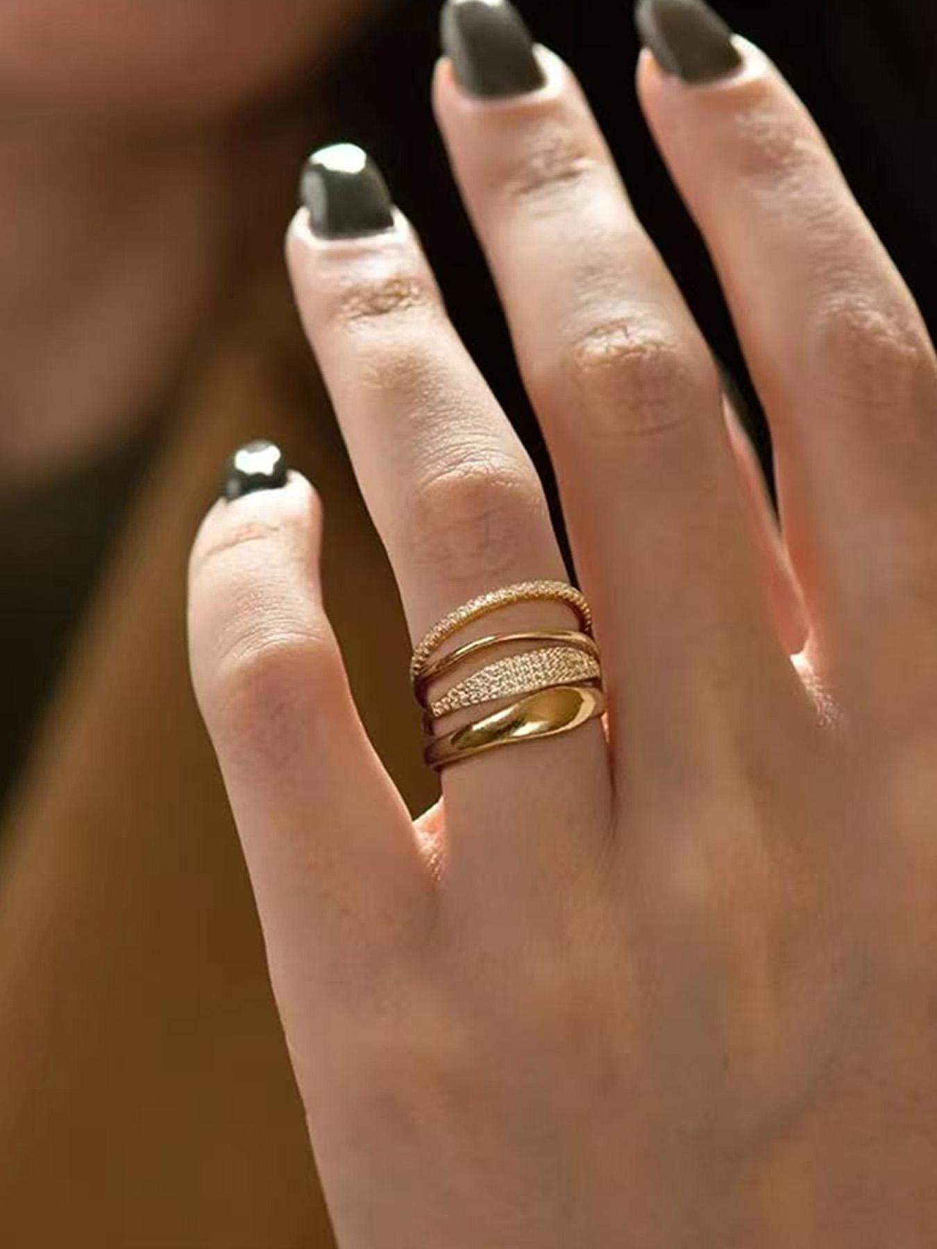 Four-Piece Ring Set, Minimalist Style Stacking Rings, Perfect Gift Choice, Enhance Your Simple Look, Gold Color Rings