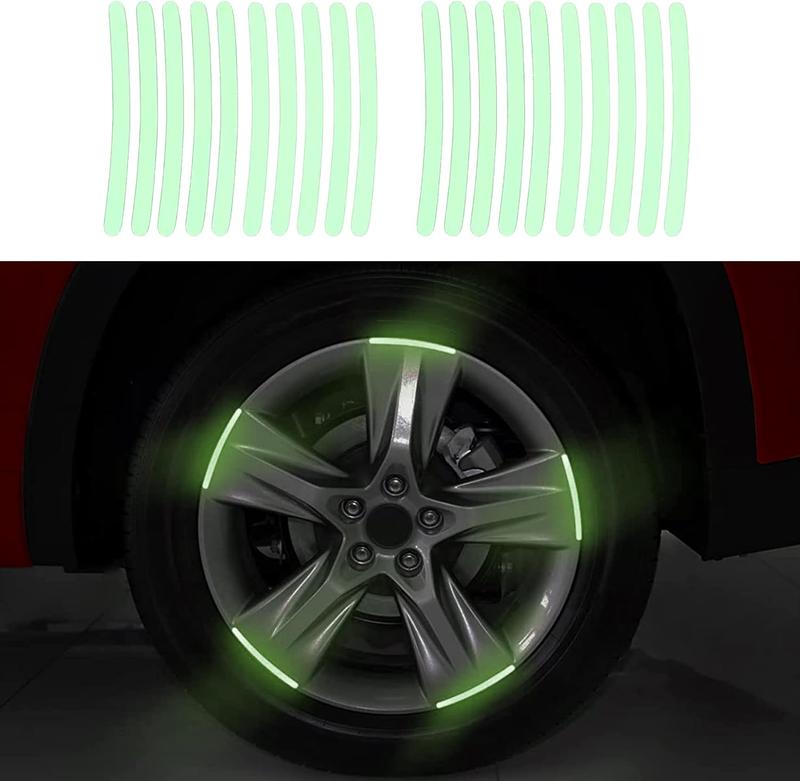20 count Car Wheel Hub Reflective Sticker, Reflective Wheel Rim Stripe Decal Sticker, Reflective Wheel Rim Stripe Decal Sticker, Night Reflective Safety Decoration Strip for Cars, Trucks, Motorcycle (Luminous)