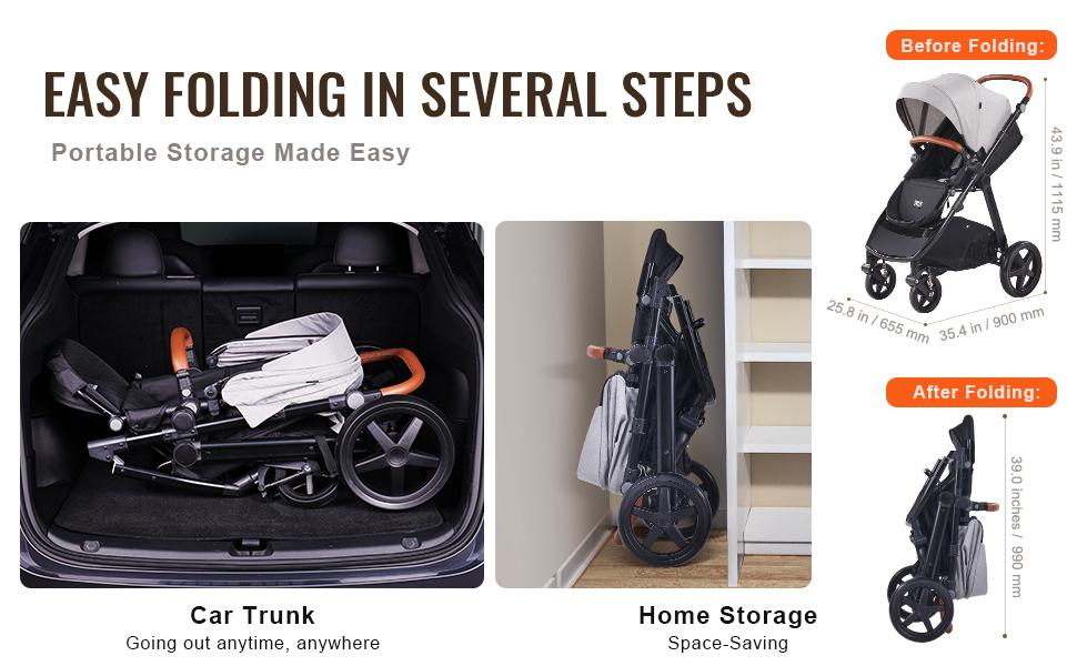 VEVOR Travel System Stroller with Infant Bassinet, 2-in-1 Baby Cradle Stroller Combo, Reversible Seat, Easy One-button Folding, EVA Tires with Brake Aluminum Stroller Carseat Combo Set (Light Gray)