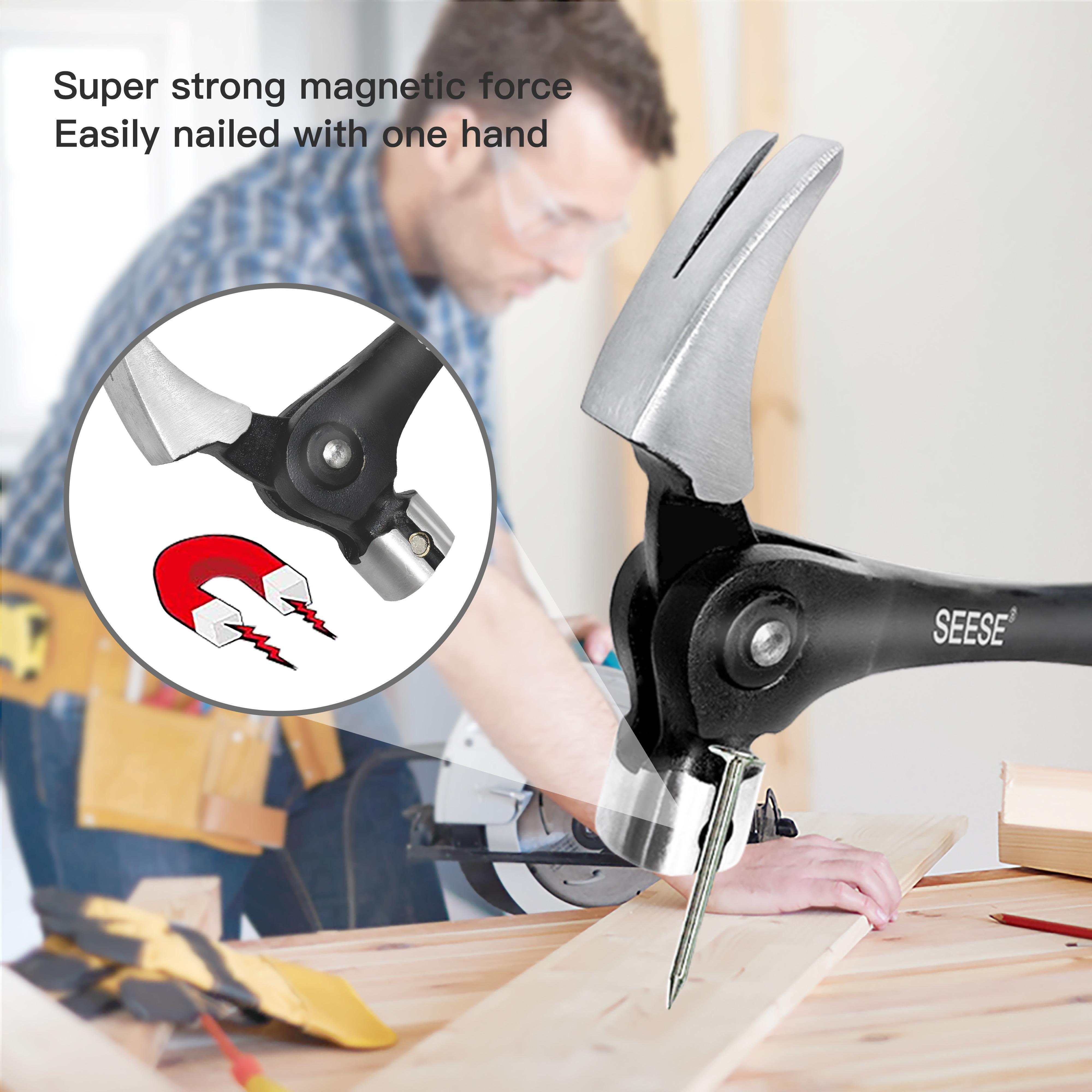 【SummerVibes】SEESE 16oz Claw Hammer with Magnetic Nail Starter,Indexing Rip Claw,Forged Steel Head,Shock-Absorbing TPR Grip,Heavy Duty Framing & DIY Tool 【SummerVibes】SEESE 16oz Claw Hammer with Magnetic Nail Starter,Indexing Rip Claw,Forged Steel Head,Shock-Absorbing TPR Grip,Heavy Duty Framing & DIY Tool