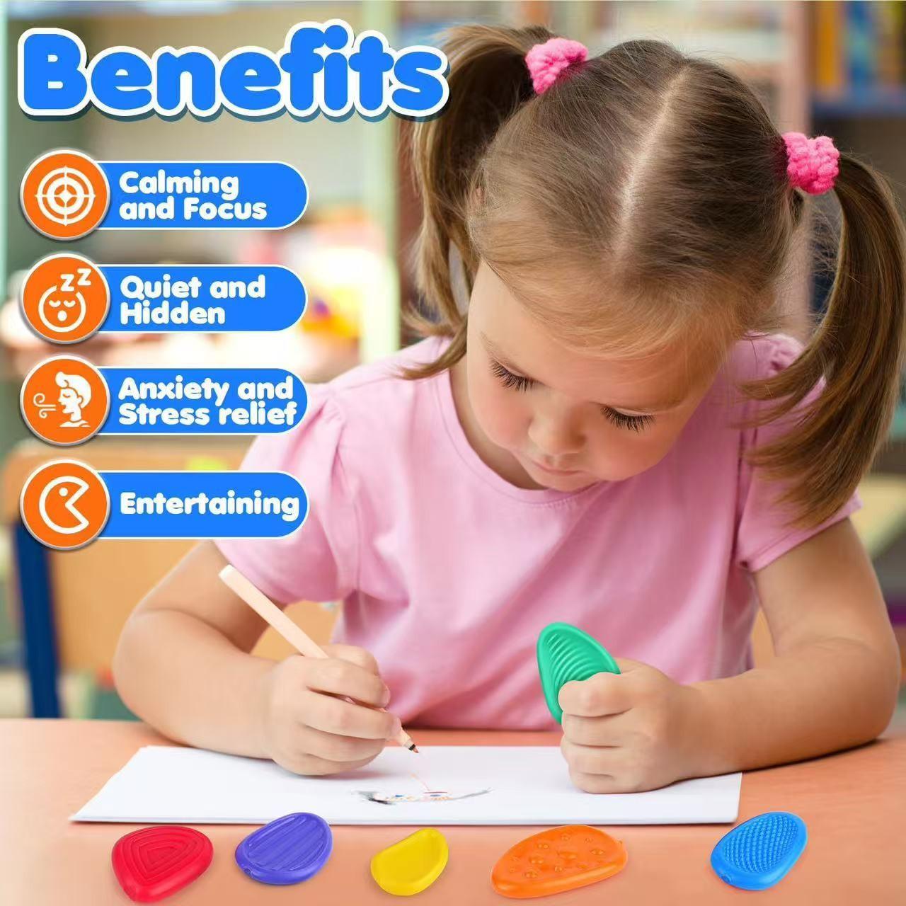 Fidget Toys Sensory Stone for Kids: 6 Pack Sensory Bundle Textured Soft Worry Stone for Autism Kids - Fidget Stress Calming Toys for Students Anxiety Relief - Small Prizes Fidget Toys for ADHD Calssroom Prize