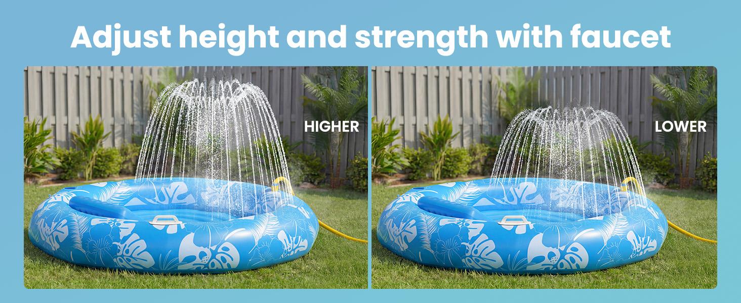 DSQUU XL-Inflatable Tanning Pool Lounger Float with Sprinkler, 72"x65" Round Pool Float Adults with Pillow XL Cup Holder Handle Blow Up Tanning Bed for Summer Sunbathing Water Lounge Party Gifts, Blue