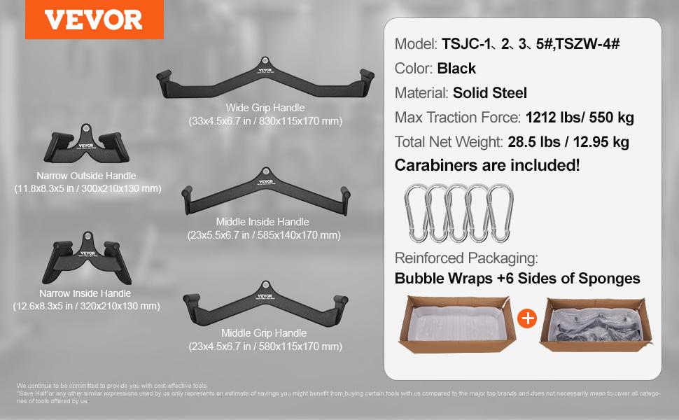 fathersdaygift VEVOR LAT Pulldown Attachments, Cable Machine Rowing T-bar V-bar 5 Set, Tricep Pull Down Bar, Back Strength Training Rubber Coated Handle Grip, Bicep Curl Tricep Lat Pulldown Bar for Home Gym Fitness