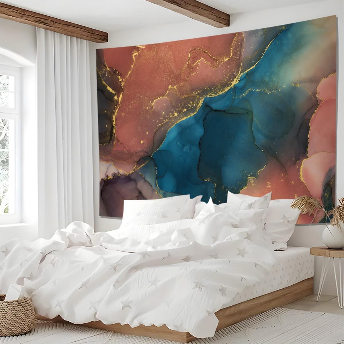 Fluid Ink Art Wall Tapestry, Niche Watercolor Texture Design, Natural Drape Strong Atmosphere, Perfect for Influencer Bedroom Backdrop Wall Decor