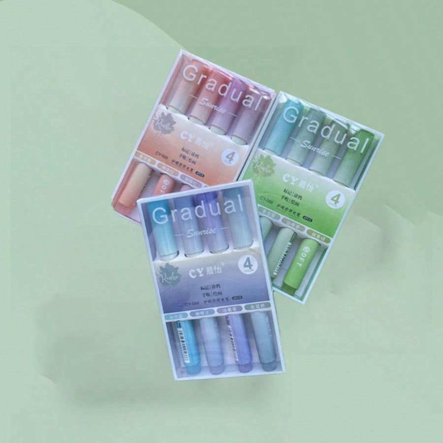 New Gradient Color Fluorescent Pen, High Aesthetic Large Capacity Highlighter Marker, Student Handwriting, Drawing, Note-Taking, Stationery