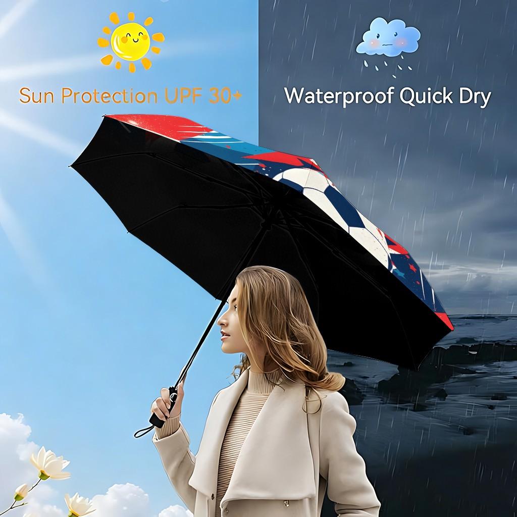 Football Field Pattern Umbrella, Automatic Folding, Sun Protection, Durable 8-Rib, Outdoor Use, Great Gift, World Cup Umbrella