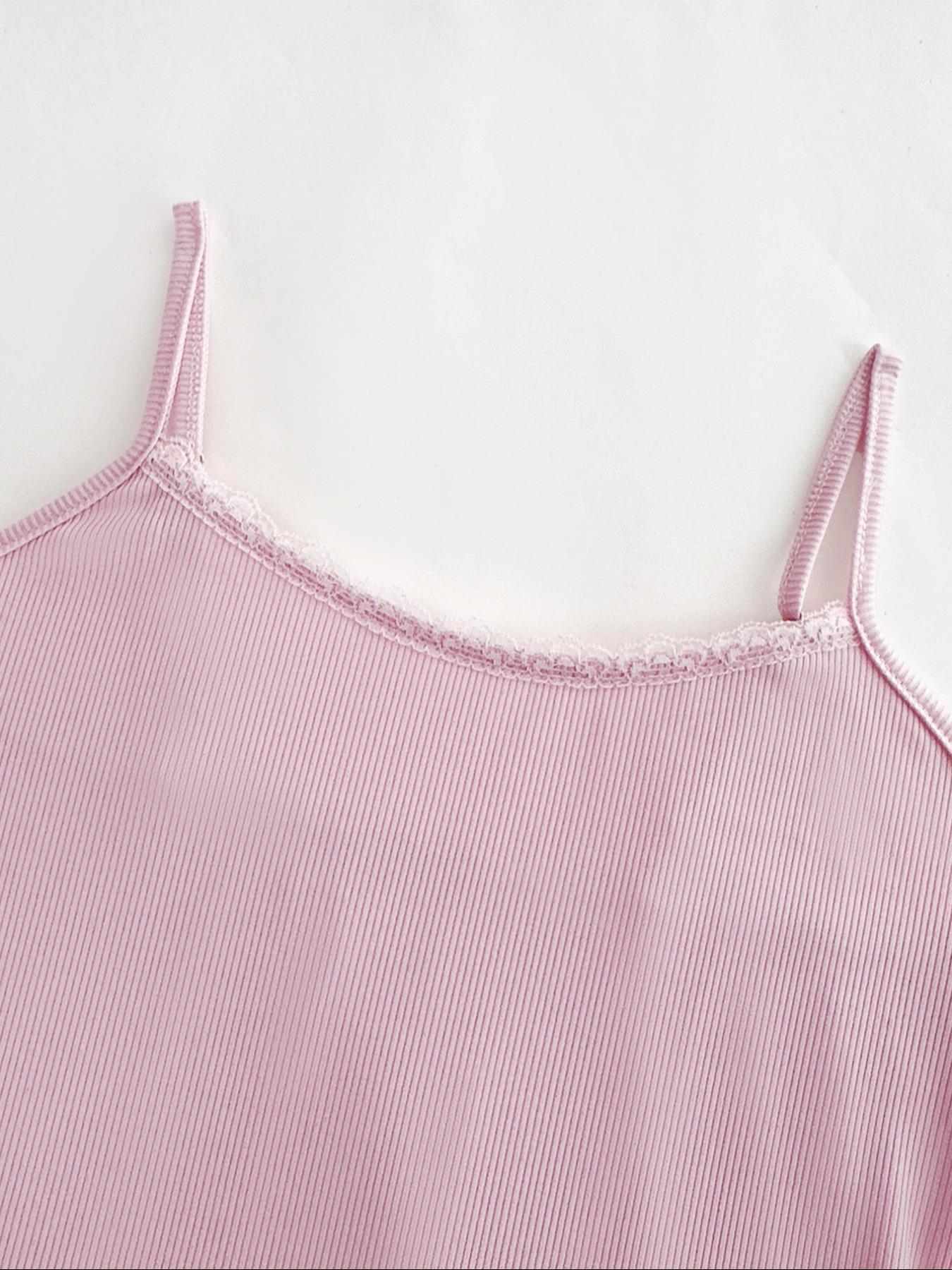 Two piece top set layered top set pink crop cardigan lace trim camisole rib knit tank top slim fit long sleeve top sweet girl top Y2K outfit button front cardigan soft stretchy fabric cute layered top romantic lace cami trendy pink outfit chic top