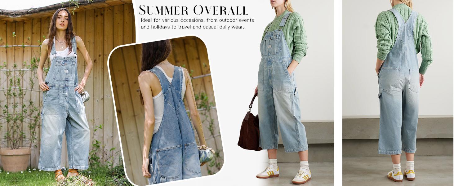 Imily Bela Womens Denim Bib Overalls Barrel Leg Adjustable Strap Jean Pants Jumpsuits with Pockets