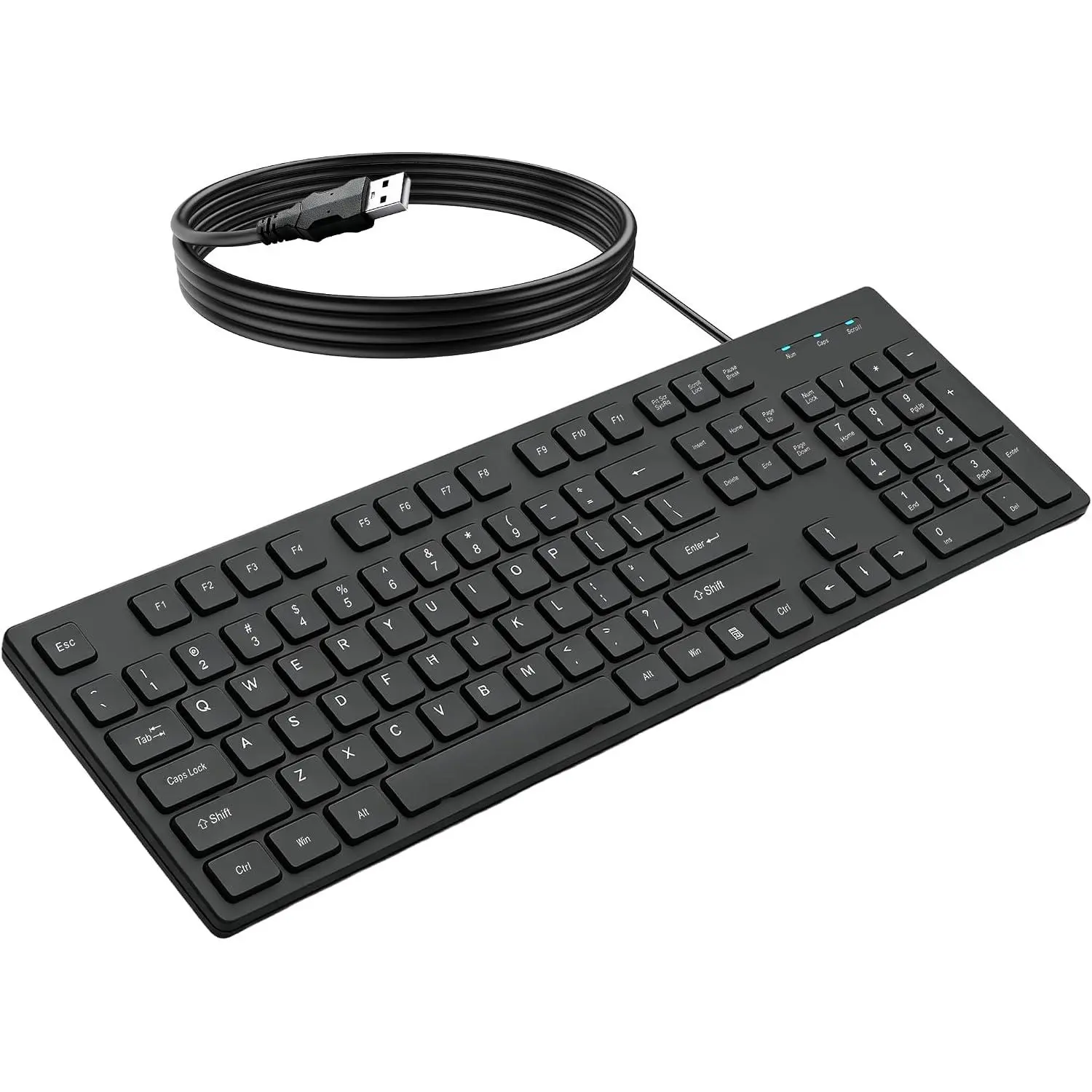Ultra Slim Low Profile Wired Keyboard, USB 104-Key Design