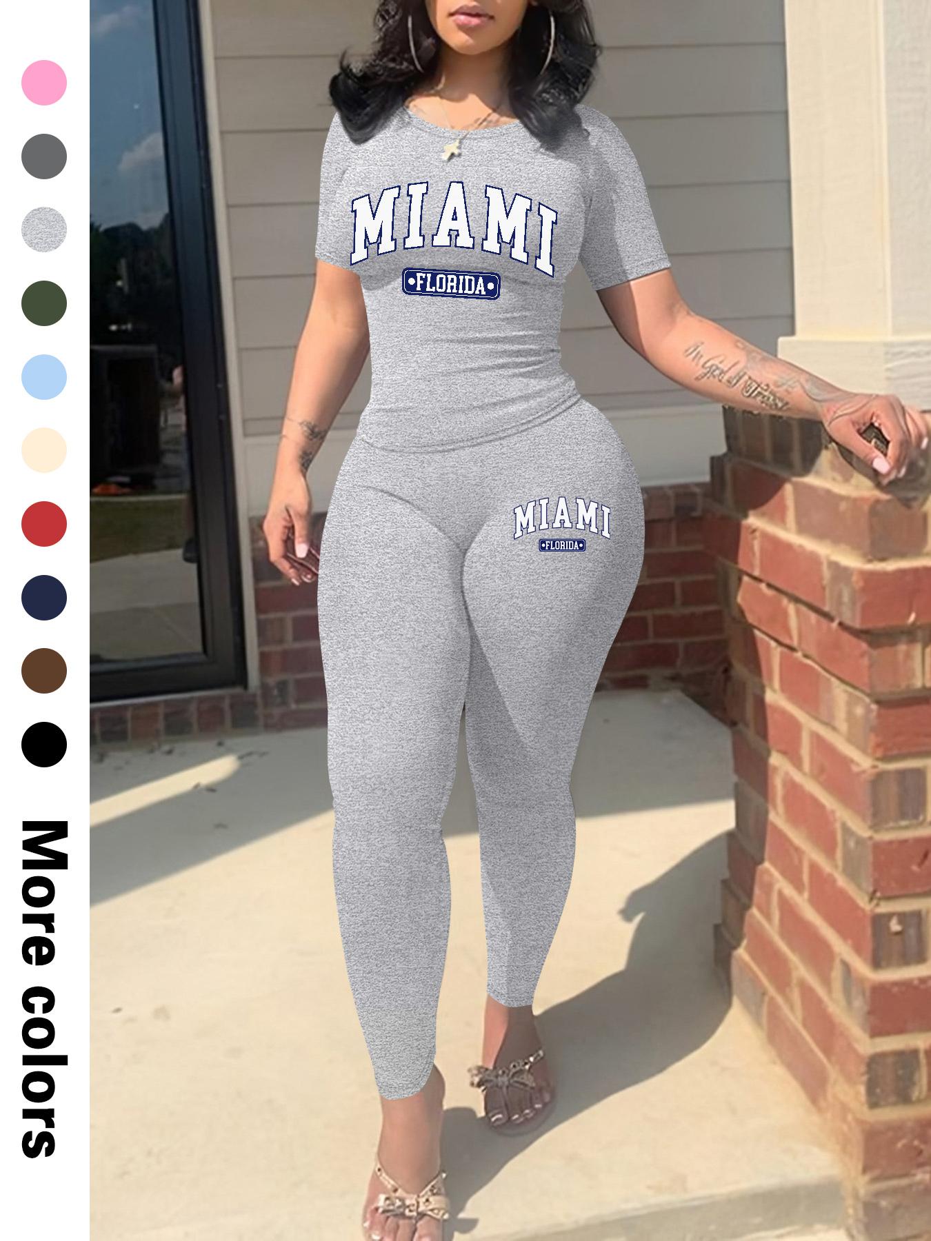 Two-Piece Set Women's Plain Crop Top & Skinny Pants, Casual Fashion Cozy Breathable for Daily Wear, Ladies Summer Clothes