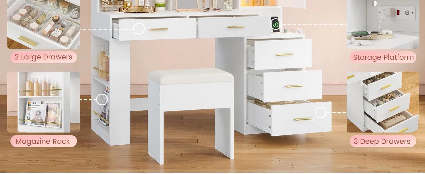 Makeup Vanity Desk with Sliding LED Lighted Mirror White