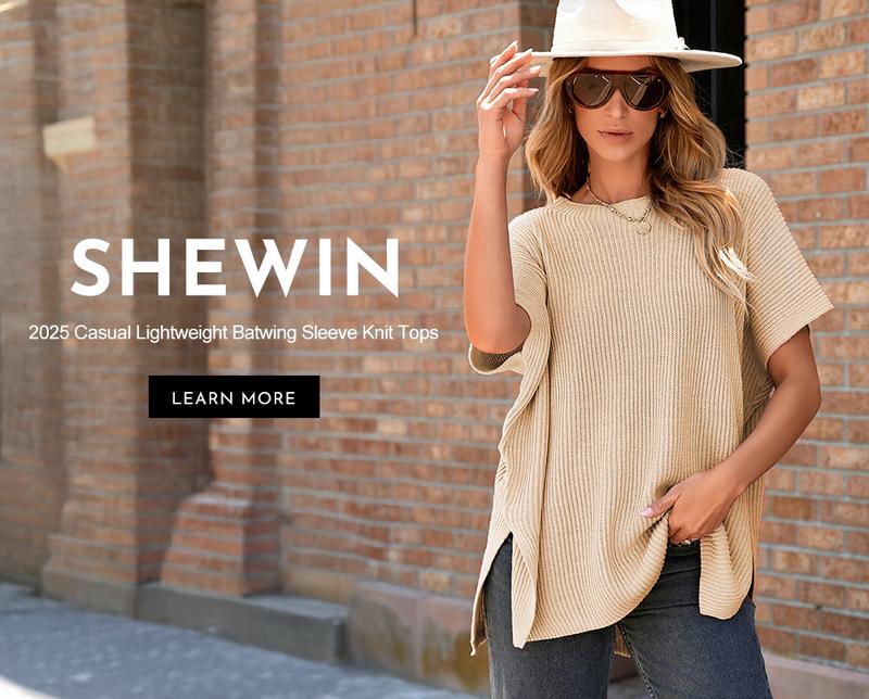Shewin 2026 Spring/Summer Oversized Cozy Ribbed Knit Top Women’s Crew Neck Short Sleeve Pullover Elegant Solid Color Knitwear with Side Slit for All-Season Casual Outfits