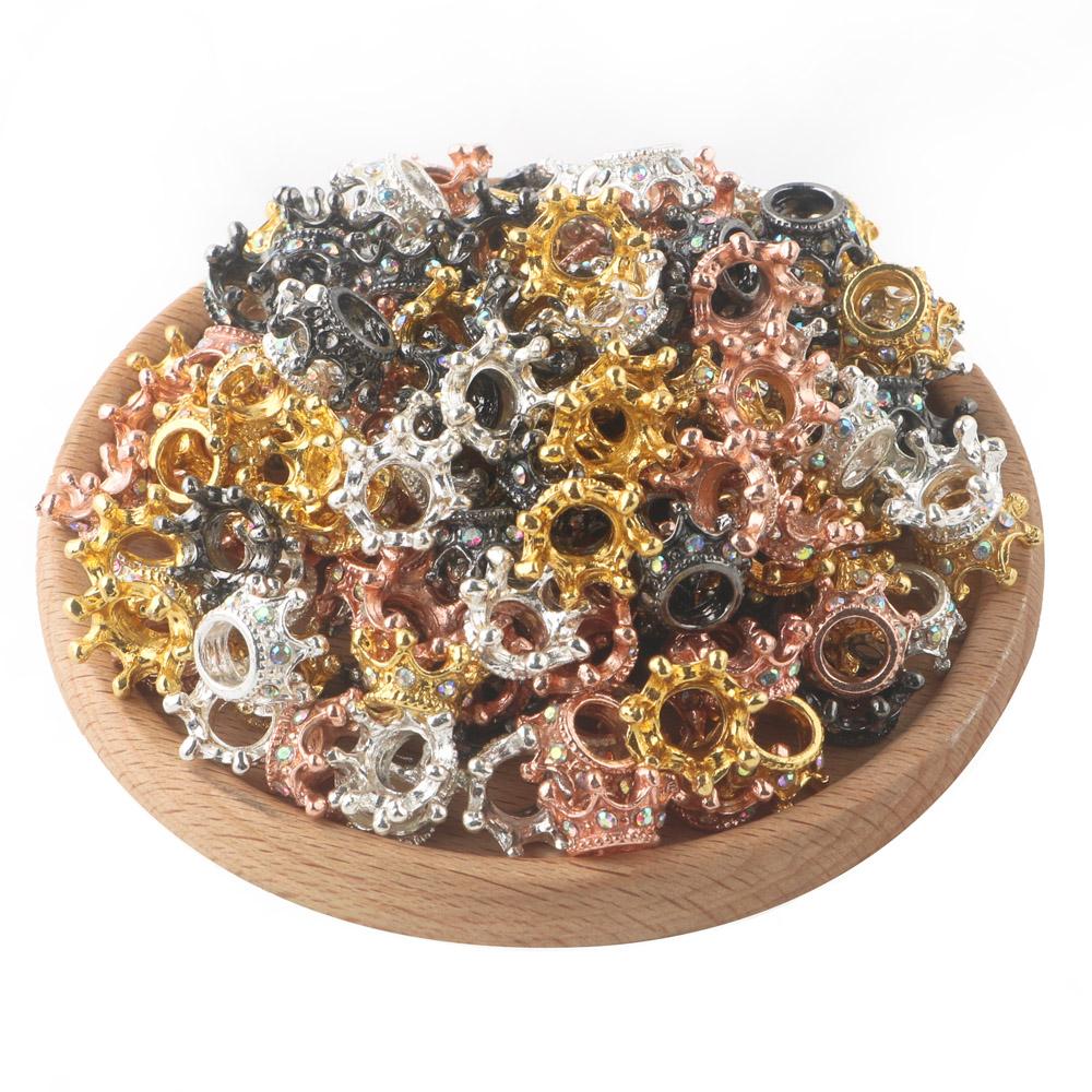 20Pcs Rhinestone Crown Shape Beads Alloy Loose Spacer Beads For Jewelry Making DIY Mix Beads Bracelet Necklace Accessories