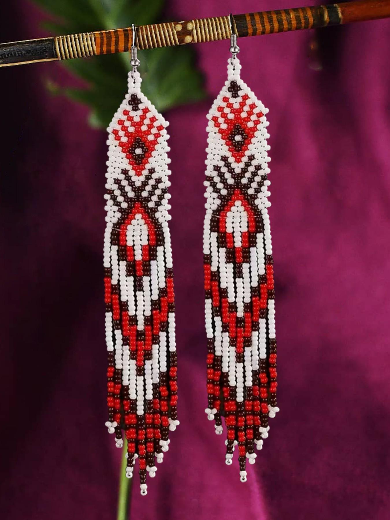 Handmade Beaded Earrings, Long Women's Beaded Earrings, Totem Blessing Earrings, Dangling Earrings in Multiple Colors, Bohemian Style, Summer Jewelry