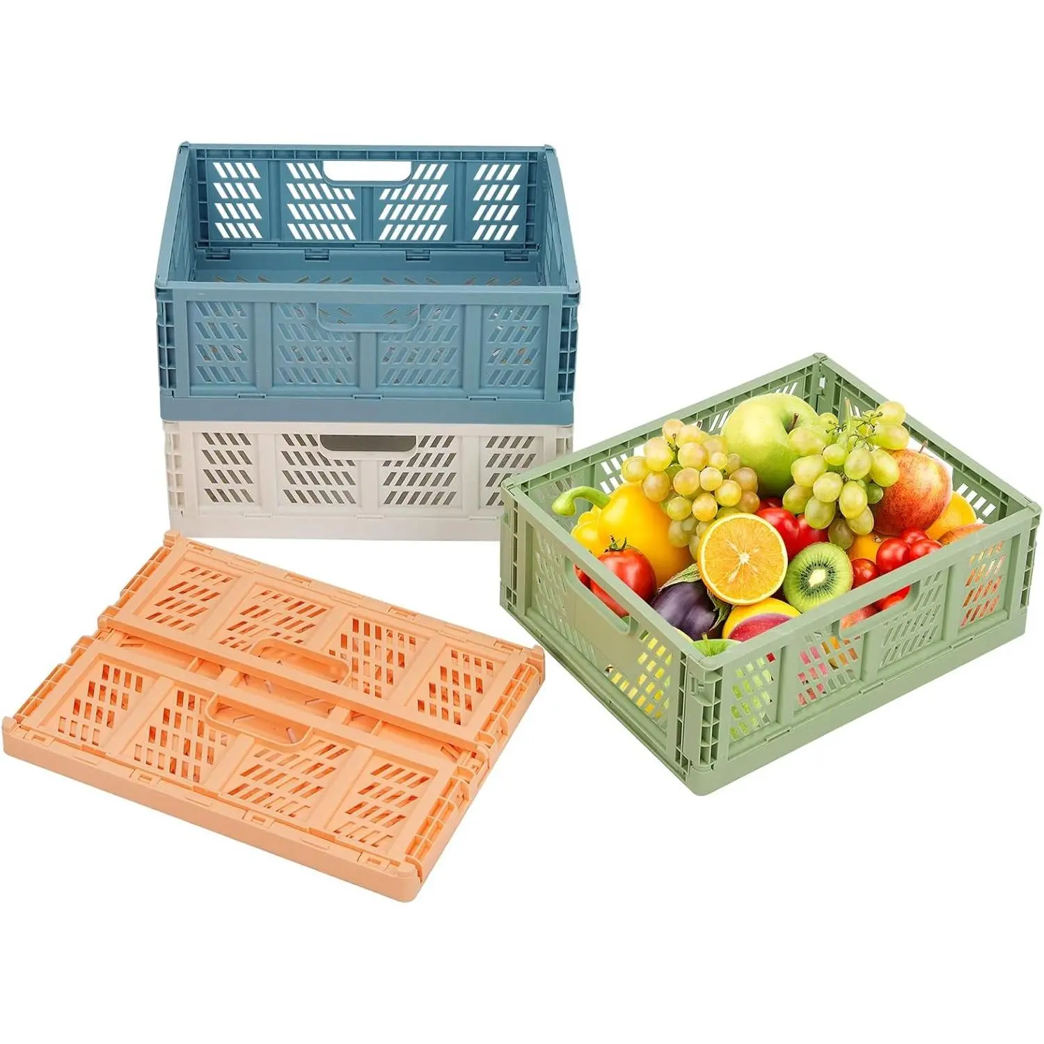 Plastic Storage Shelf Baskets Colorful Drawer Organizers 4 Pack Home Kitchen Storage Crate Bin Stackable Food Grocery Container Folding Office Drawer Organiser Transport Box (13.3"x10.2"x5.1")