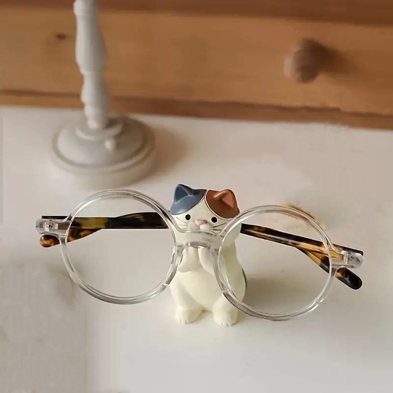 Cute Cat Design Glasses Holder, 1 Count/10pcs Resin Ornament Glasses Holder, Creative Desktop Decoration for Home Living Room & Office & Coffee Shop