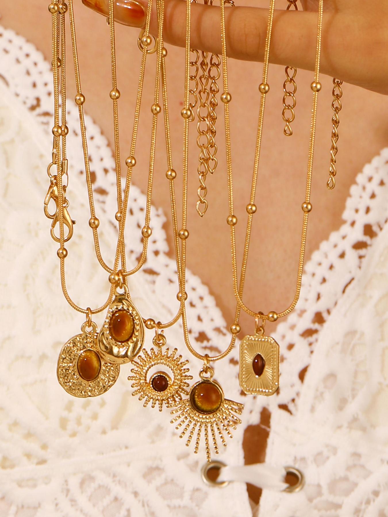 Meleard Tiger Eye Stone Necklace, High-End Unique Shirt Accessory Vintage Pendant Necklace, Suitable for Daily Wear