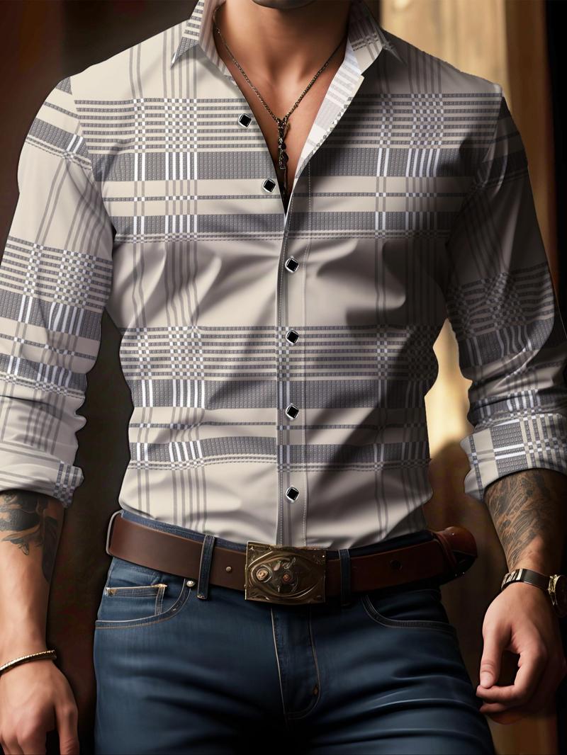 Men's Long Sleeve Casual Shirt, Fashionable Simple Design, Ideal for Dates & Social Events, Perfect Choice for Spring Summer Fall Cs5861 Men's Long Sleeve Casual Shirt, Fashionable Simple Design, Ideal for Dates & Social Events, Perfect Choice for Spring Summer Fall Cs5861