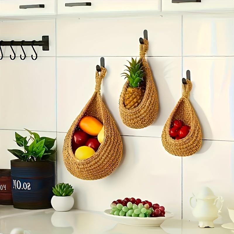 Hanging Wall Vegetable Fruit Basket, 3 Counts/set Boho Style Handwoven Wall Mounted Fruit Veggie Basket, Home Organizer for Kitchen Living Room