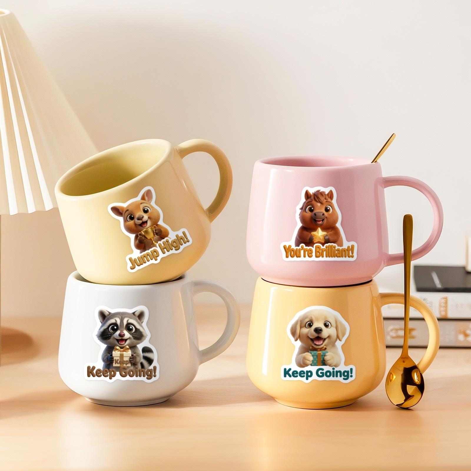 New 50-sheet set of 3D cartoon cute and adorable pet positive slogan stickers for waterproof cups and notebook decorative stickers
